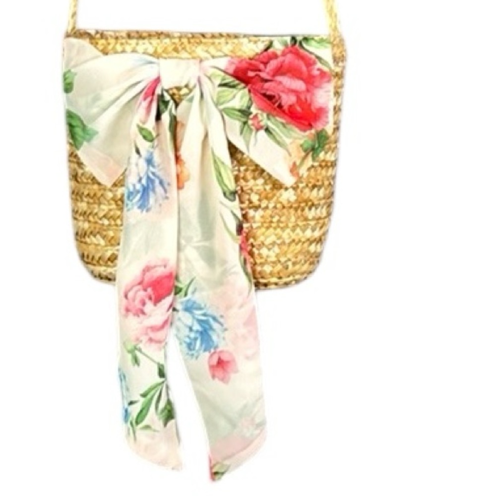 Floral Wheat Straw Crossbody Bag